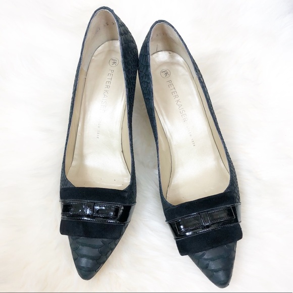Peter Kaiser Black Snake Skin Suede Bow Heels 9.5 - Picture 3 of 8
